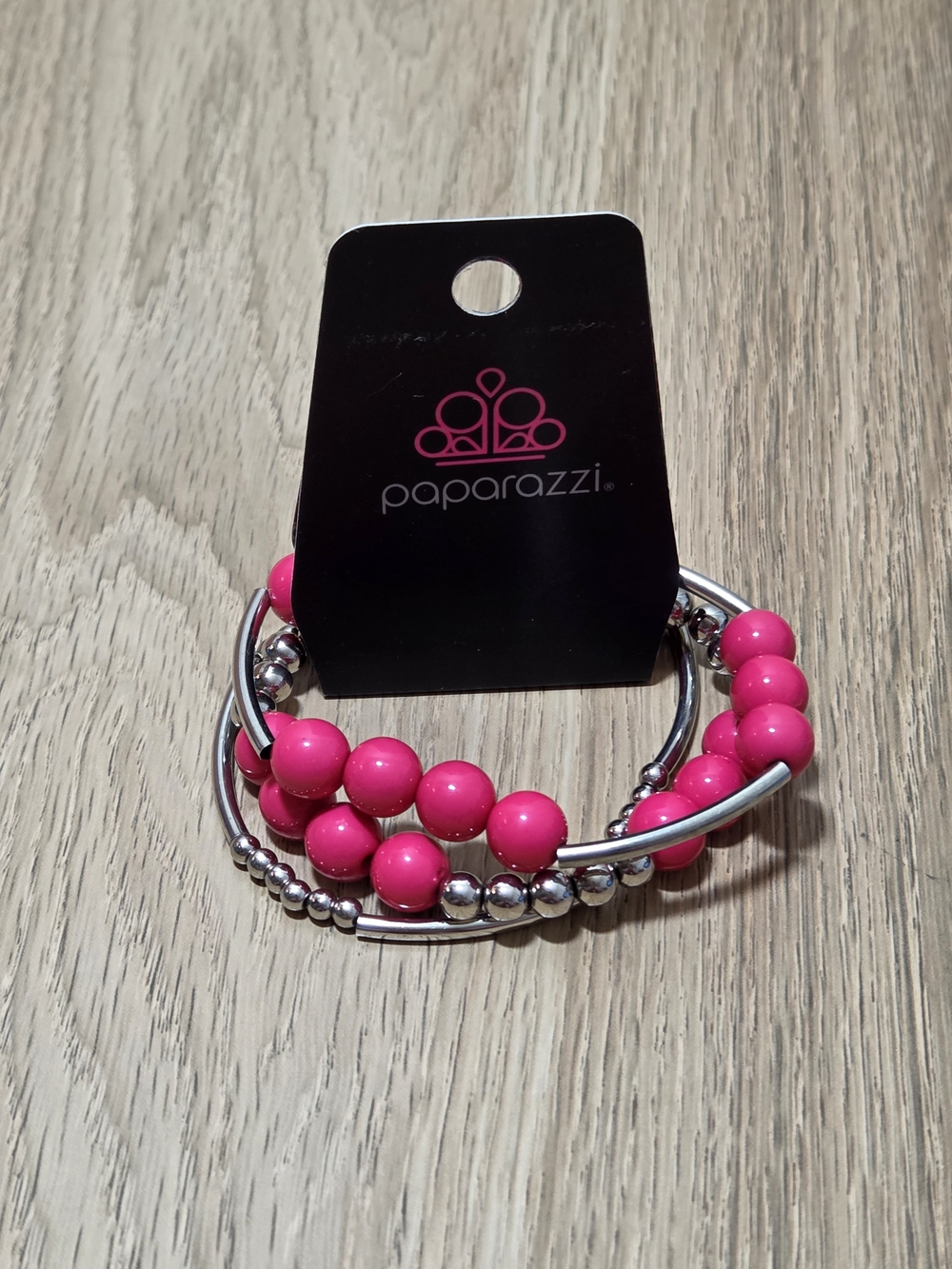paparazzi Neon Pink Beaded Multi-Strand Bracelet with Silver Accents